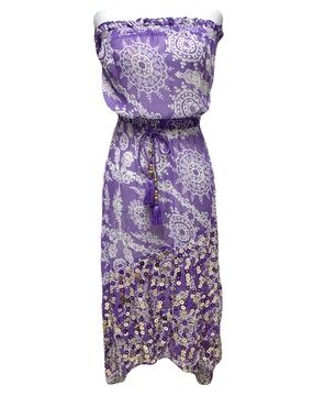 Ramy Brook P/XS Strapless Sheer Mandala Gold Embellished Cover-Up Dress Bohemian